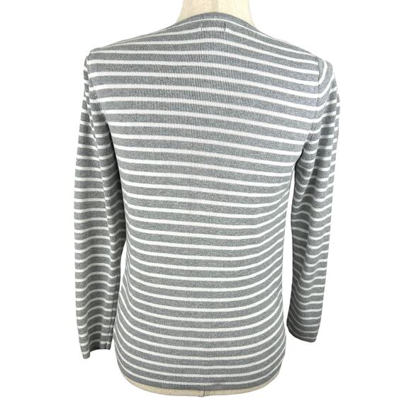 L.L. Bean Gray and White Striped Briton Fitted Sweater Size M EUC - Picture 5 of 5